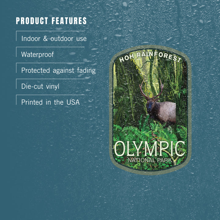Olympic National Park, Washington, Hoh Rain Forest and Elk, Contour, Vinyl Sticker