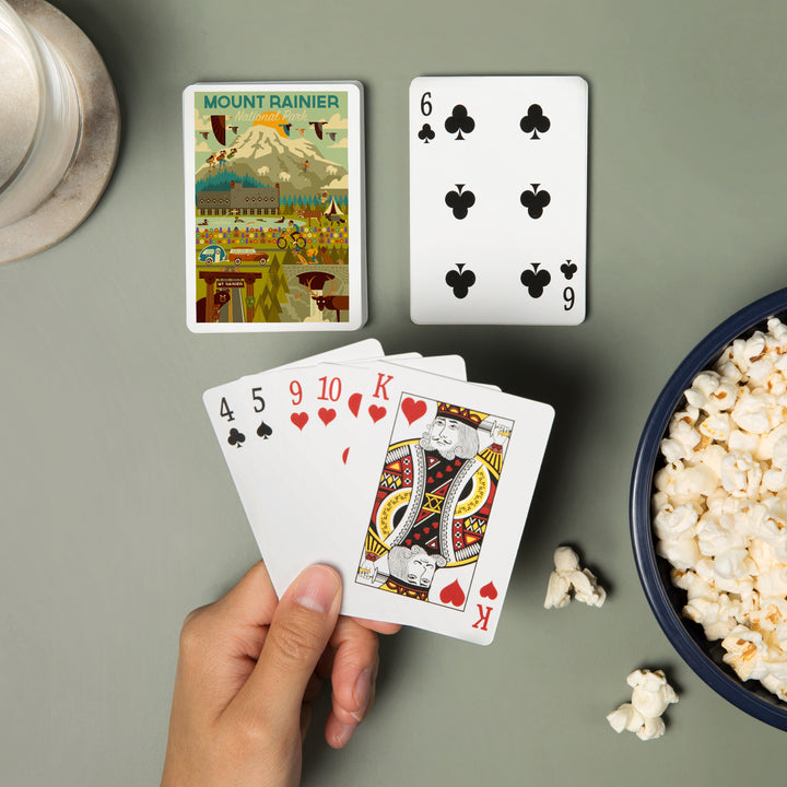 Playing Cards, Mount Rainier National Park, Washington, Geometric National Park Series, 52 Card Deck with Jokers in Box, Unique Art