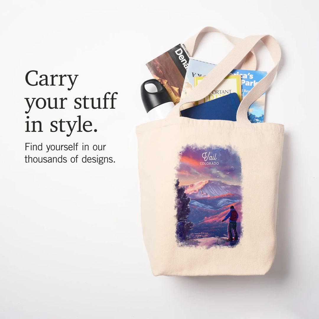 Vail, Colorado, Watercolor Study, Purple Skies, Ski View, Tote Bag