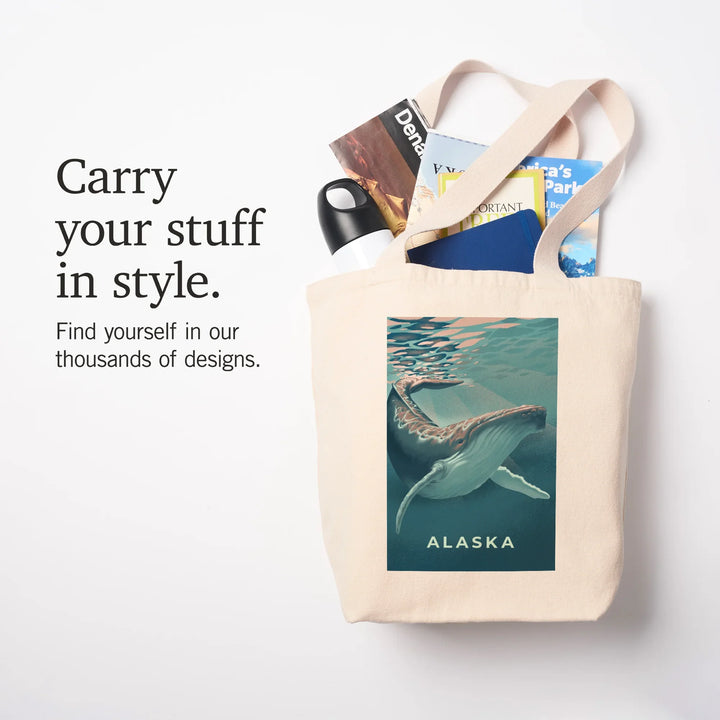 Alaska, Lithograph, Humpback Whale, Tote Bag