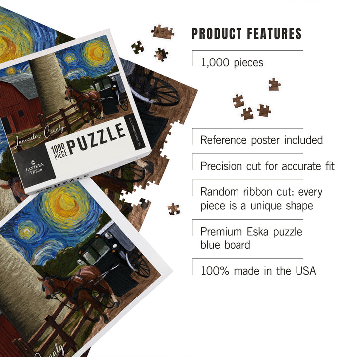 Lancaster County, Pennsylvania, Farm Scene, Starry Night, Jigsaw Puzzle