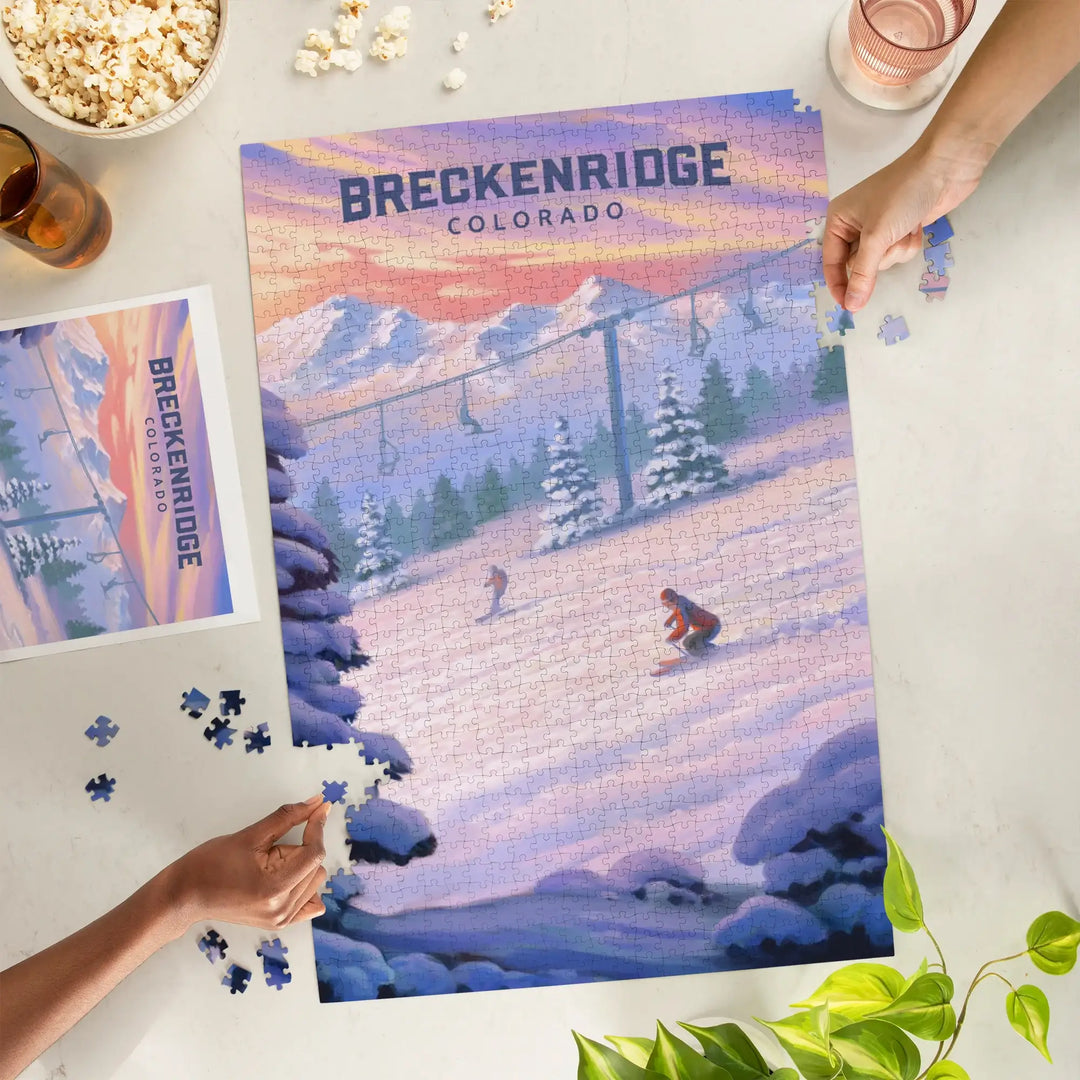 Breckenridge, Colorado, Oil Painting, Skiers, Jigsaw Puzzle