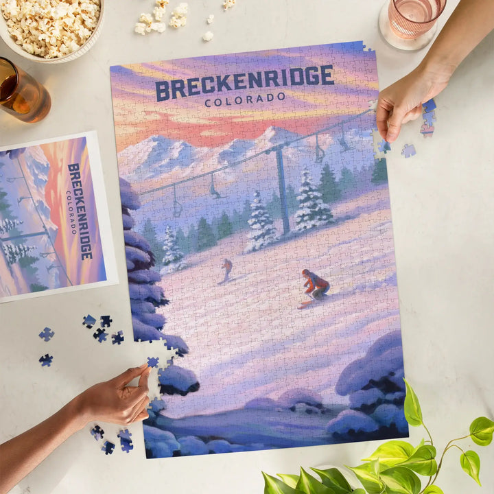Breckenridge, Colorado, Oil Painting, Skiers, Jigsaw Puzzle