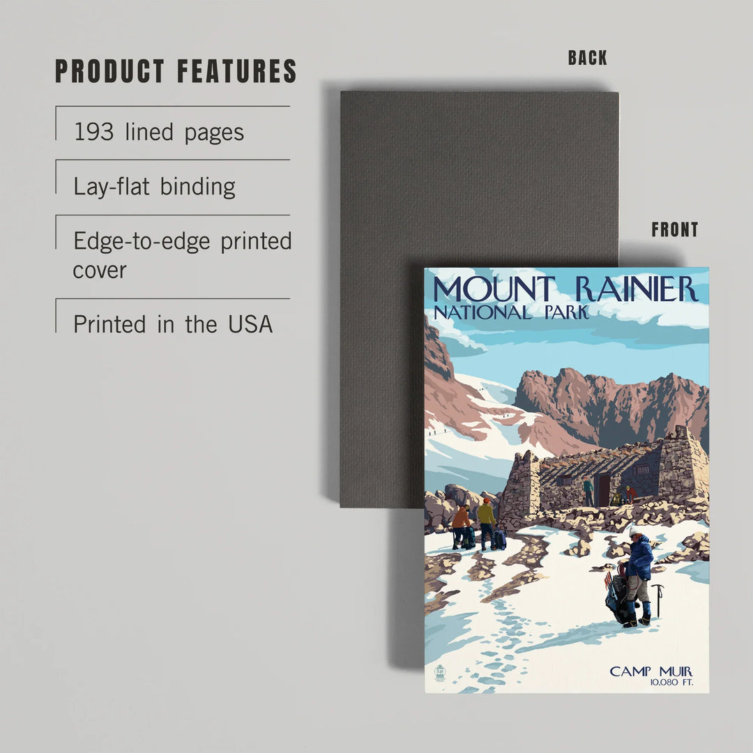 Lined 6x9 Journal, Mount Rainier National Park, Washington, Camp Muir and Climbers, Lay Flat, 193 Pages, FSC paper