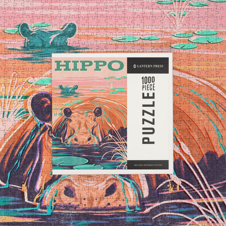 Vintage Print Press, Hippo, Jigsaw Puzzle