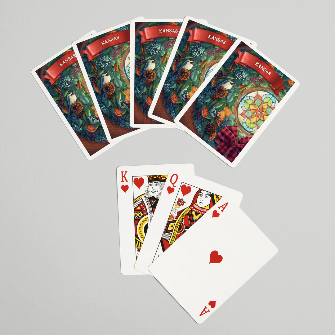 Playing Cards, Kansas, Front Door with Wreath, 52 Card Deck with Jokers in Box, Unique Art