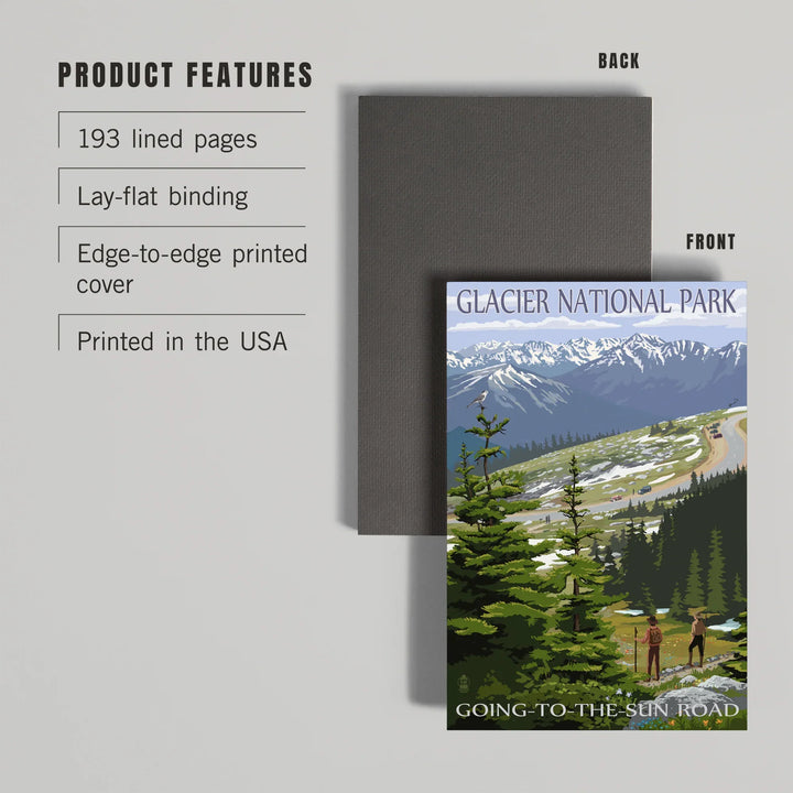 Lined 6x9 Journal, Glacier National Park, Montana, Going to the Sun Road and Hikers, Lay Flat, 193 Pages, FSC paper