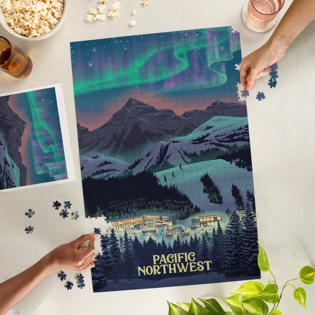 Pacific Northwest, Village Northern Lights, 1000 Piece Jigsaw Puzzle