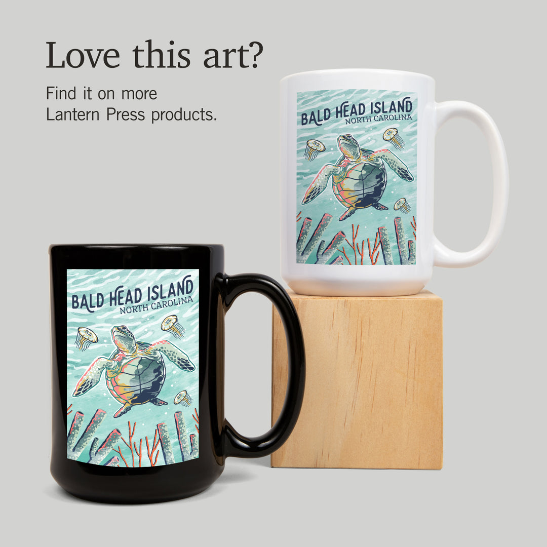 Bald Head Island, North Carolina, Graphic Pastel, Sea Turtle, Lantern Press Artwork, Ceramic Mug
