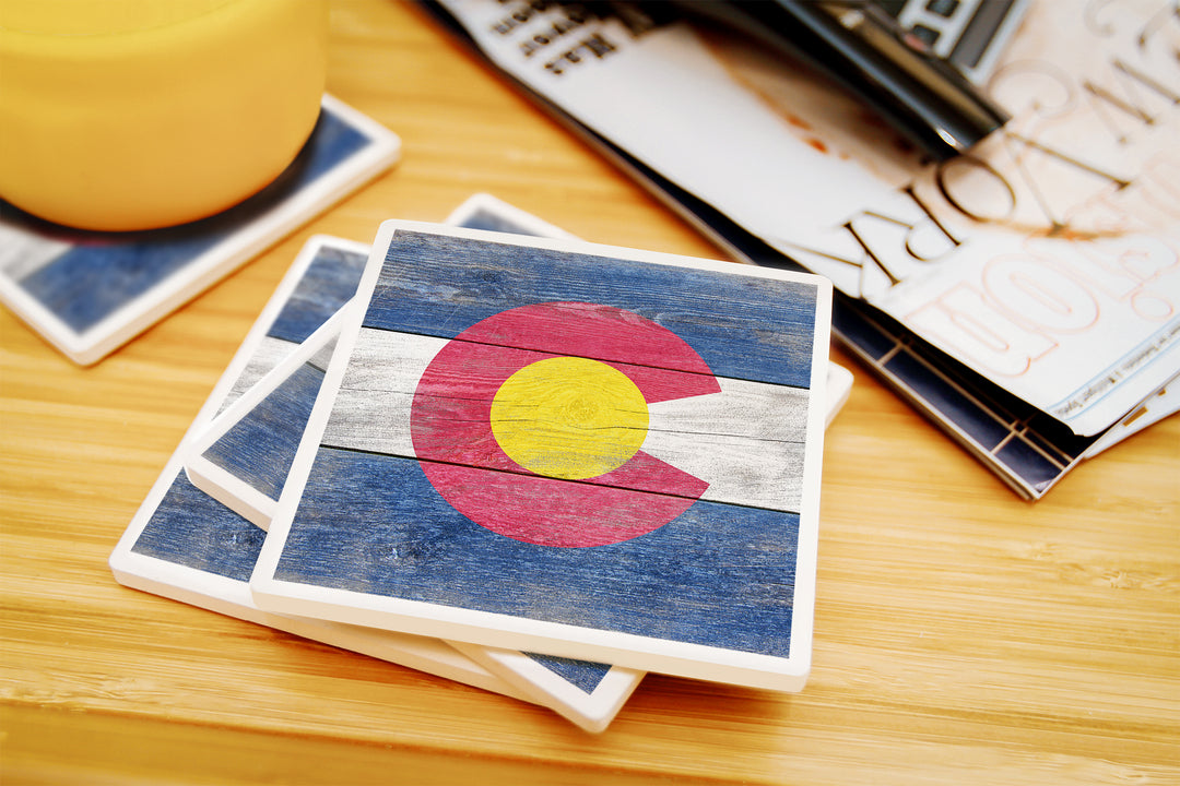 Rustic Colorado State Flag, Coaster Set