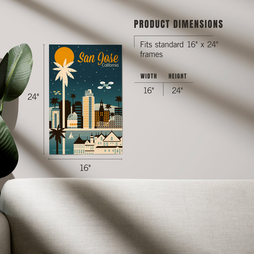 San Jose, California, Retro Skyline Series, Art & Giclee Prints