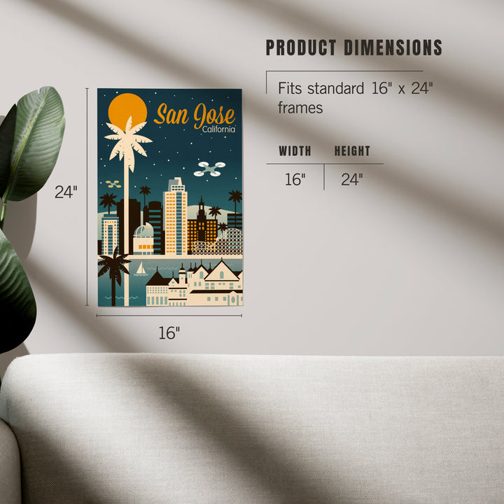 San Jose, California, Retro Skyline Series, Art & Giclee Prints