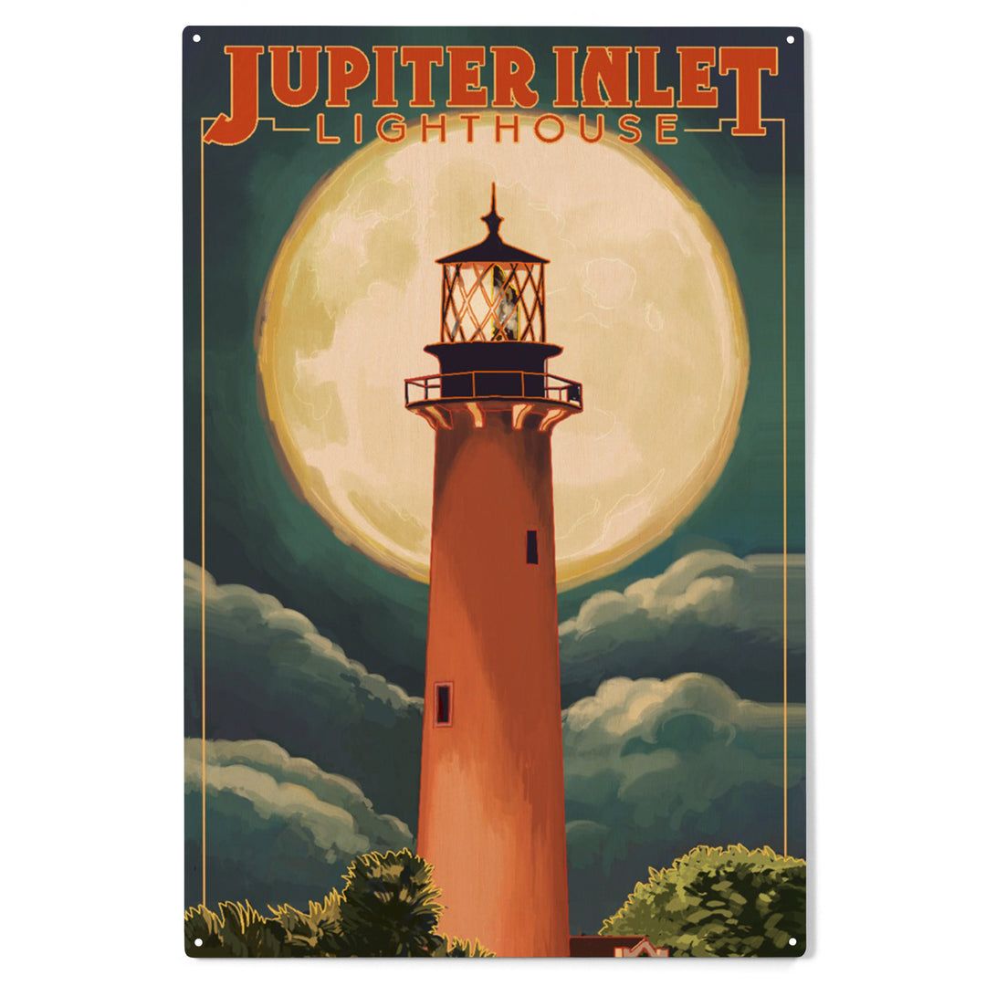 Jupiter, Florida, Jupiter Lighthouse and Moon, Wood Sign and Postcards