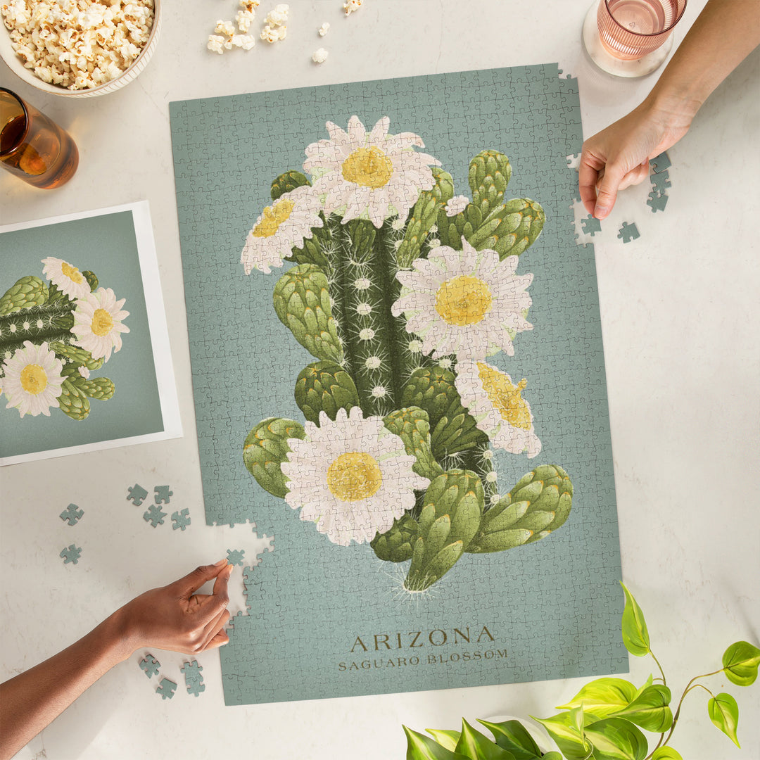 Arizona, Vintage Flora, State Series, Saguaro Blossom, Jigsaw Puzzle