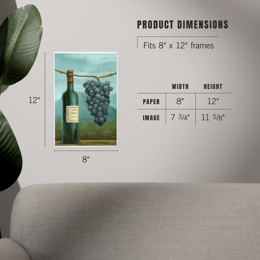 Blue Grapes and Wine Bottle, Oil Painting, Art & Giclee Prints