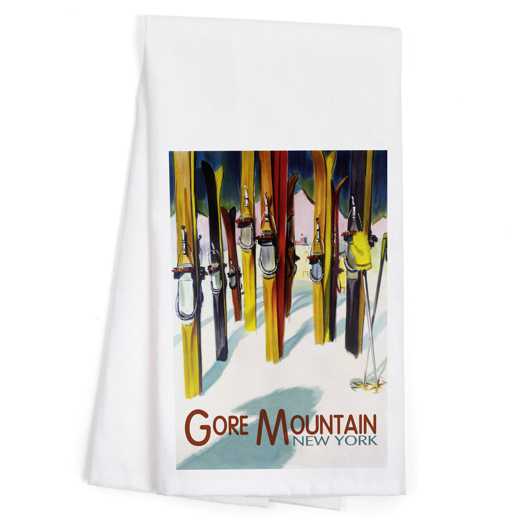 Gore Mountain, New York, Colorful Skis, Organic Cotton Kitchen Tea Towels