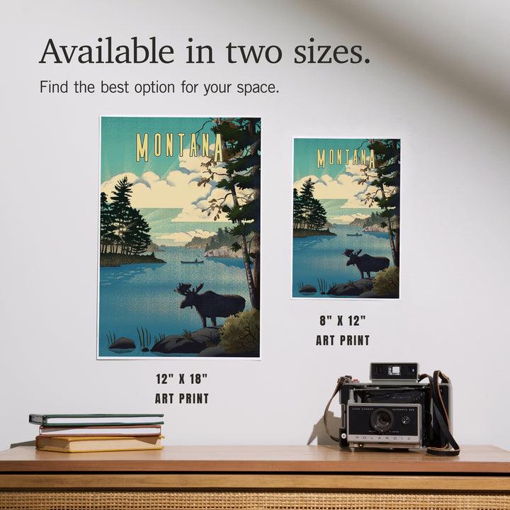 Montana, Moose and Lake, Lithograph, Art & Giclee Prints