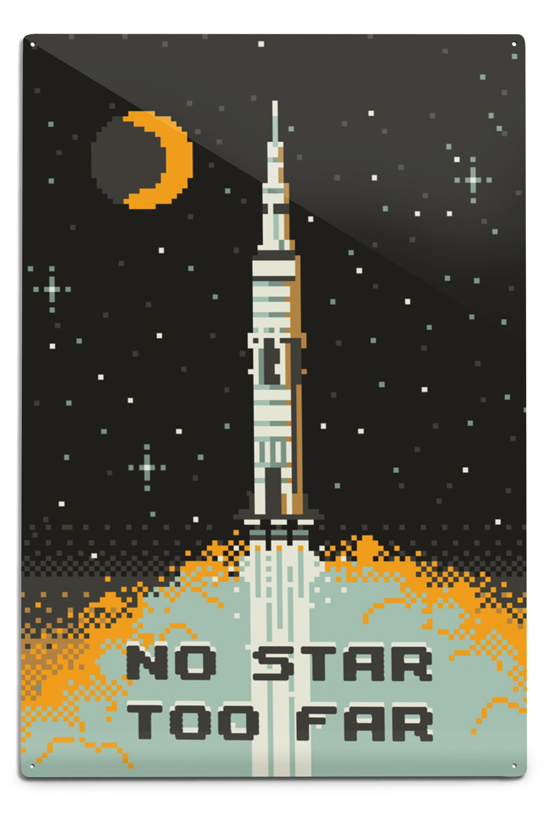 8-Bit Space Collection, Rocket, No Star Too Far, Metal Signs