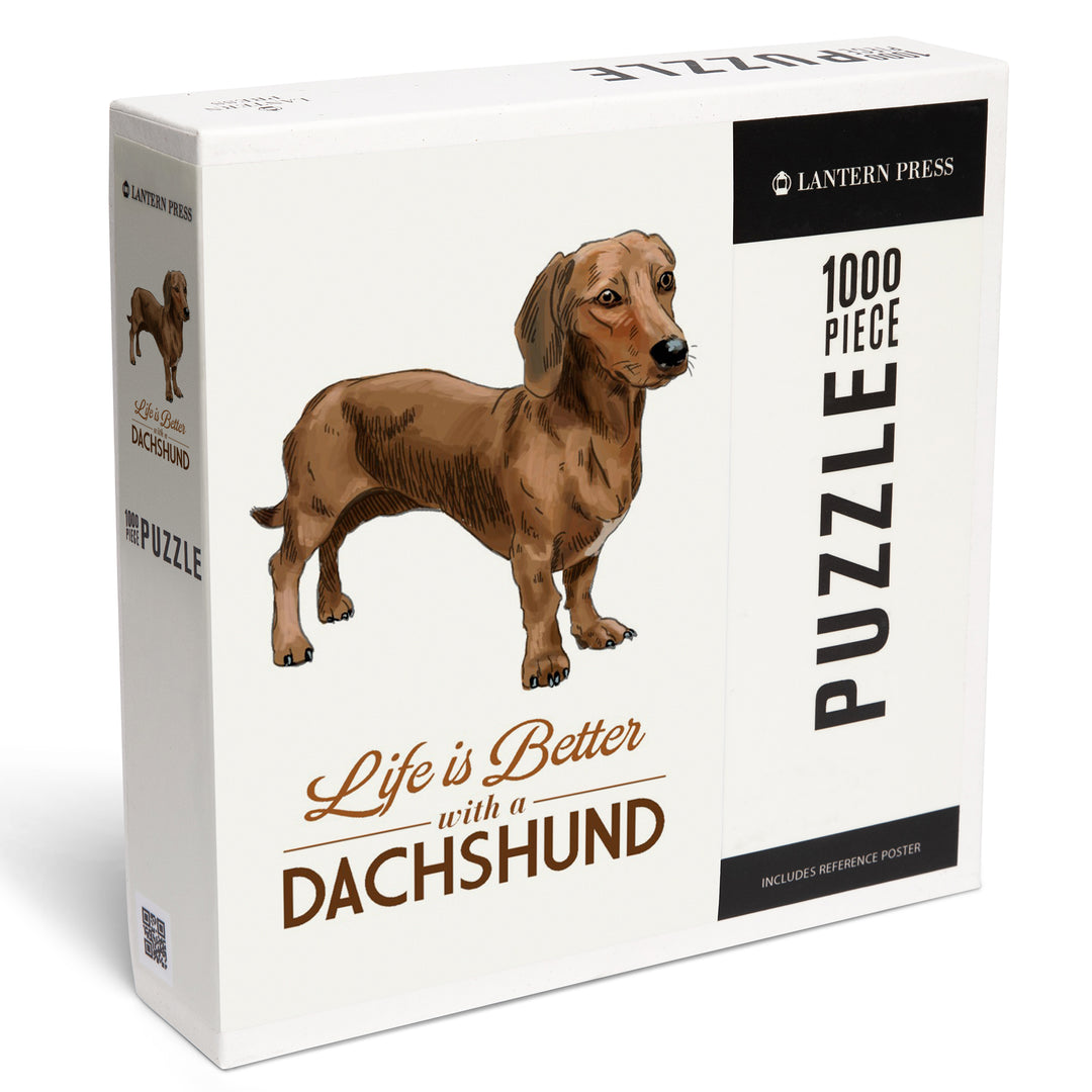 Dachshund Brown, Life is Better, White Background, 1000 Piece Jigsaw Puzzle