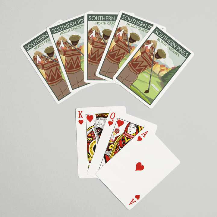 Playing Cards, Southern Pines, North Carolina, Golfer, 52 Card Deck with Jokers in Box, Unique Art