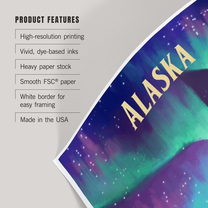 Alaska, Oil Painting, Northern Lights Lake, Art & Giclee Prints