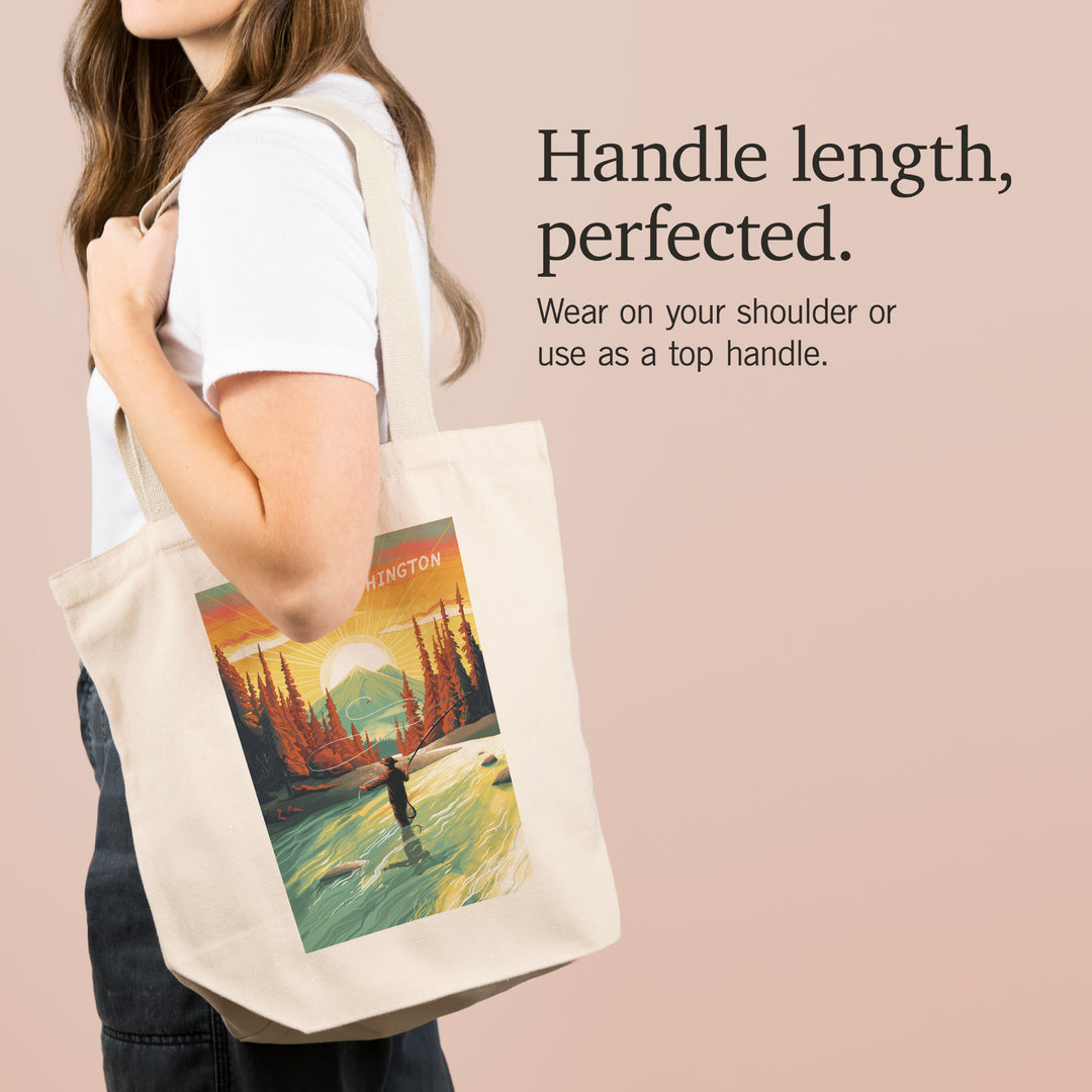 Washington, This is Living, Fishing with Mountain, Tote Bag
