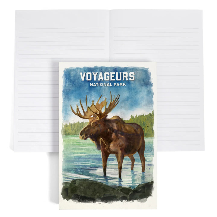 Lined 6x9 Journal, Voyageurs National Park, Minnesota, Watercolor Study, Moose, Lay Flat, 193 Pages, FSC paper