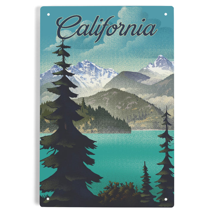 California, Lithograph, Lake and Mountains Scene, Metal Signs