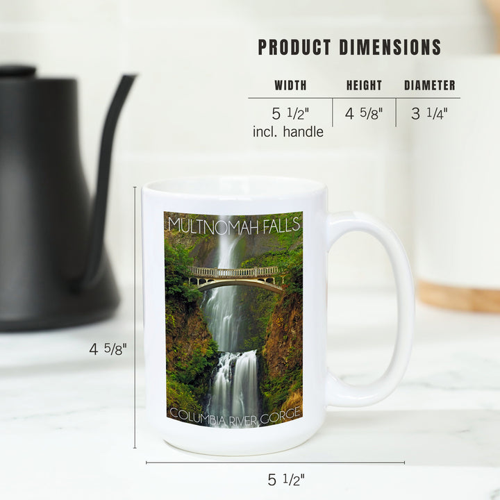 Multnomah Falls, Oregon, Fall Colors, Lantern Press Photography, Ceramic Mug