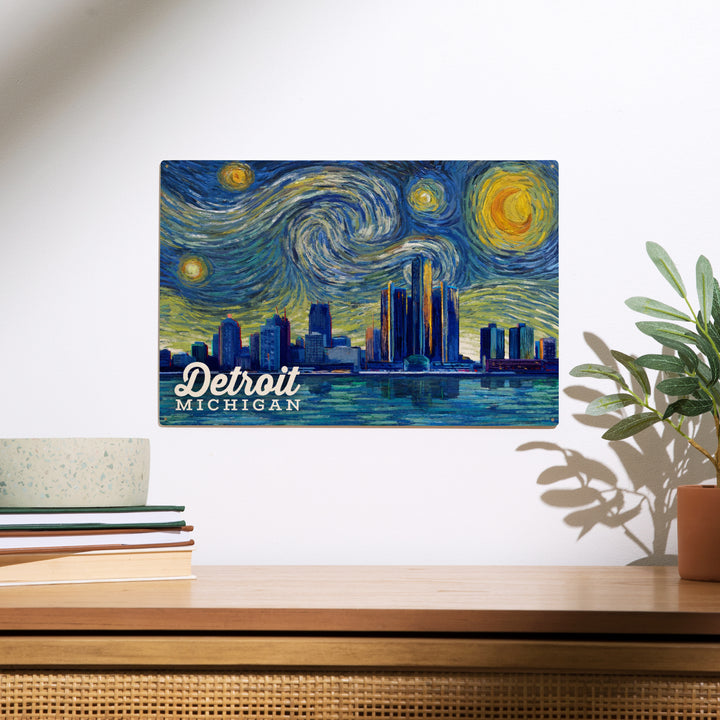 Detroit, Michigan, Starry Night Series, Wood Sign and Postcards