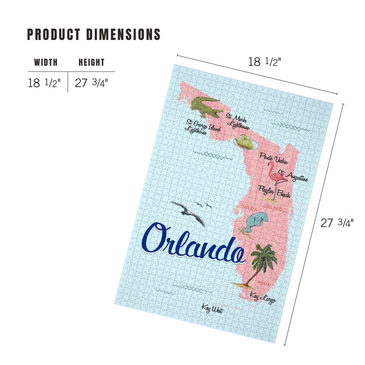 Orlando, Florida, Typography and Icons, Pink and Blue, Jigsaw Puzzle