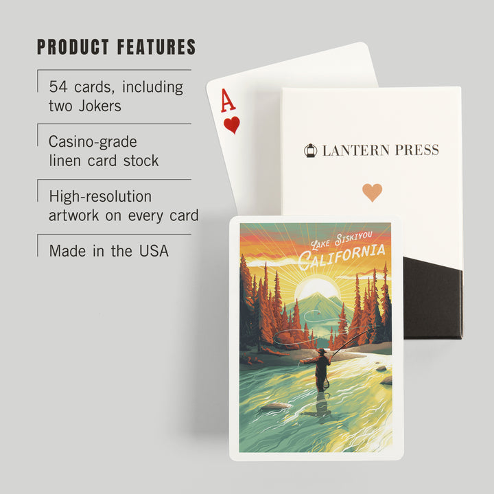 Playing Cards, Lake Siskiyou, California, This is Living, Fishing with Mountain, 52 Card Deck with Jokers in Box, Unique Art
