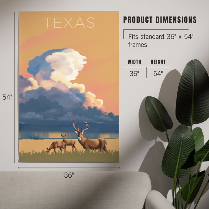 Texas, White-tailed Deer and Rain Cloud, Lithograph, Art & Giclee Prints