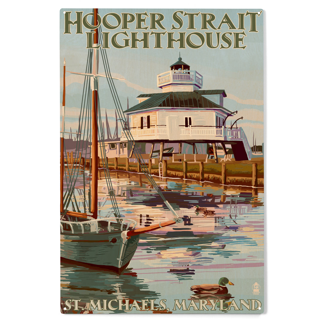 St. Michaels, Maryland, Hooper Strait Lighthouse, Wood Sign and Postcards