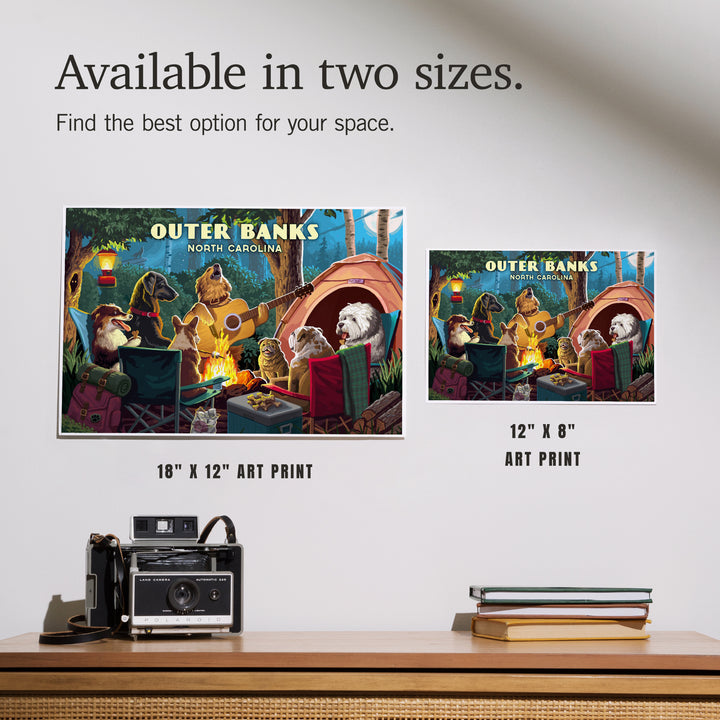 Outer Banks, North Carolina, Painterly, Pack Life, Dogs Around Campfire, Art & Giclee Prints