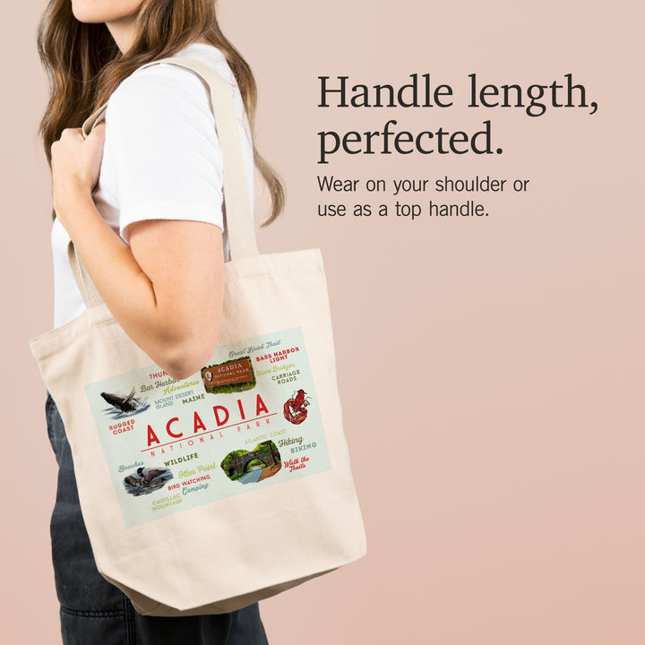 Acadia National Park, Maine, Typogrphy and Icons, Tote Bag