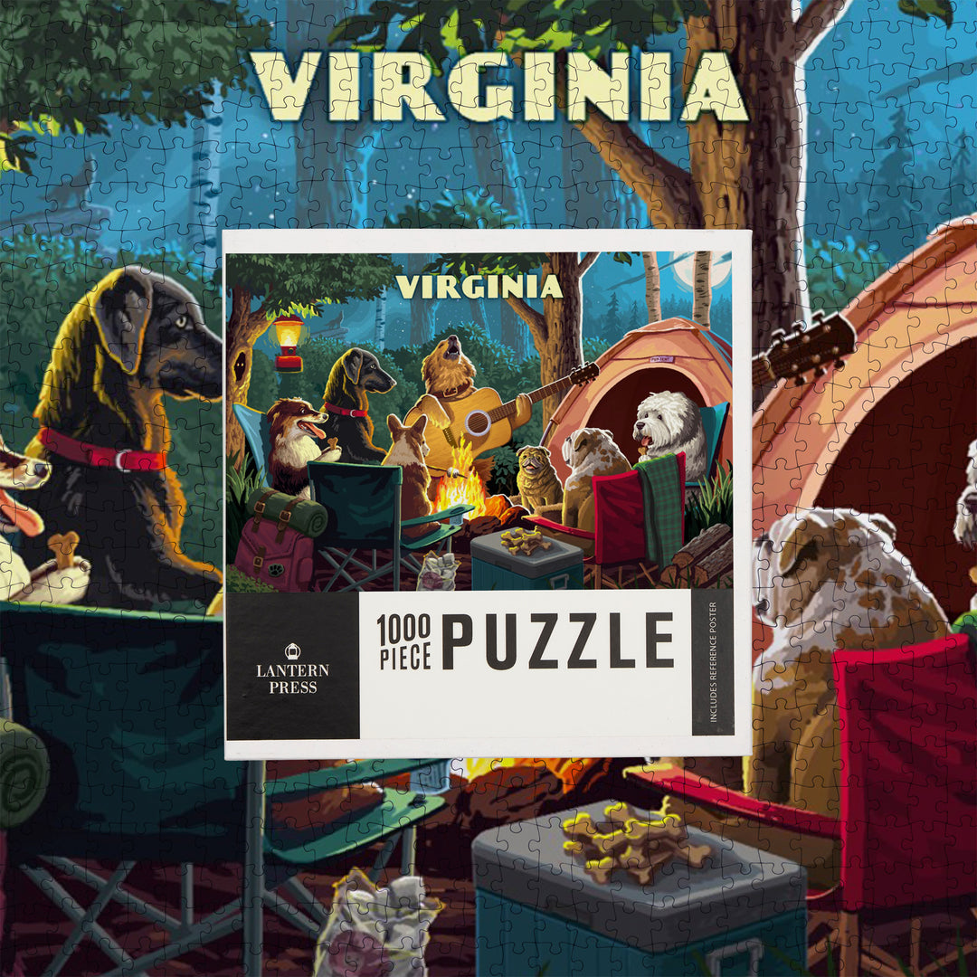 Virginia, Painterly, Pack Life, Dogs Around Campfire, Jigsaw Puzzle
