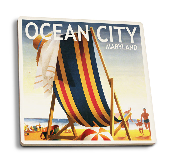Ocean City, Maryland, Beach Chair and Ball, Coaster Set