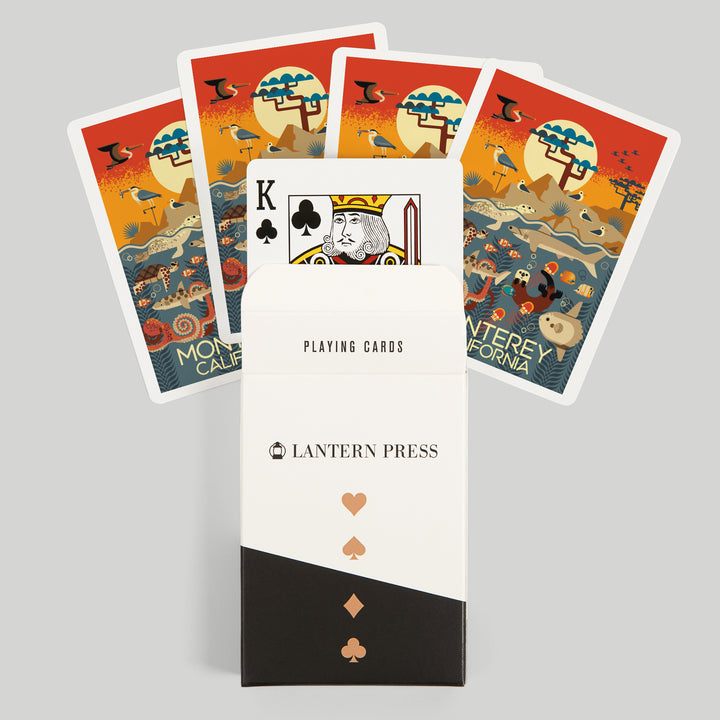 Playing Cards, Monterey, California, Geometric, Marine Animals, 52 Card Deck with Jokers in Box, Unique Art