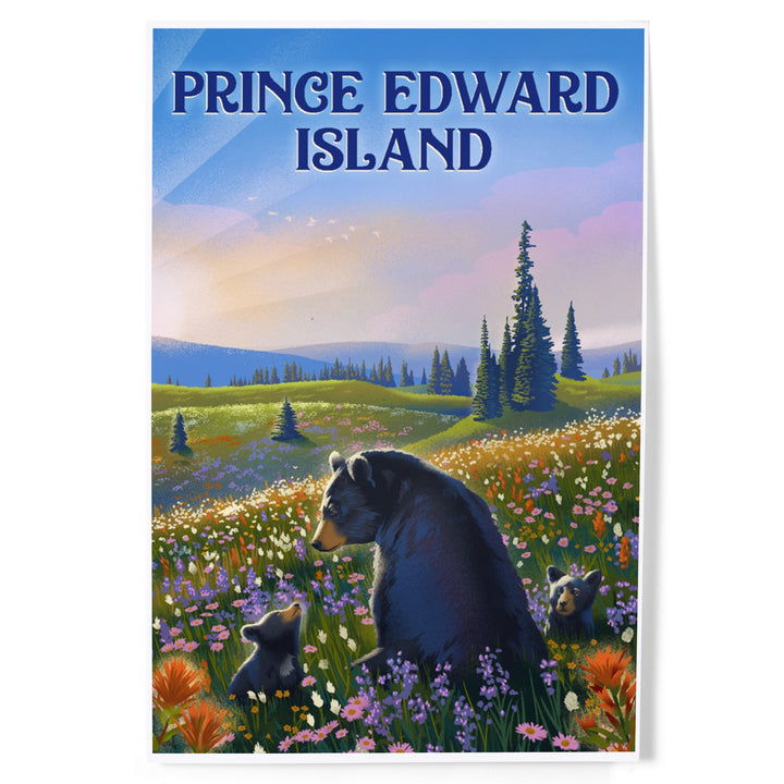 Prince Edward Island, Lithograph, Bear Family in Field art prints, metal signs