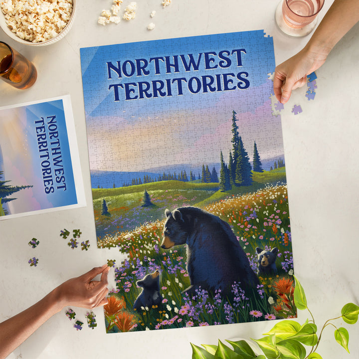 Northwest Territories, Lithograph, Bear Family in Field, Jigsaw Puzzle