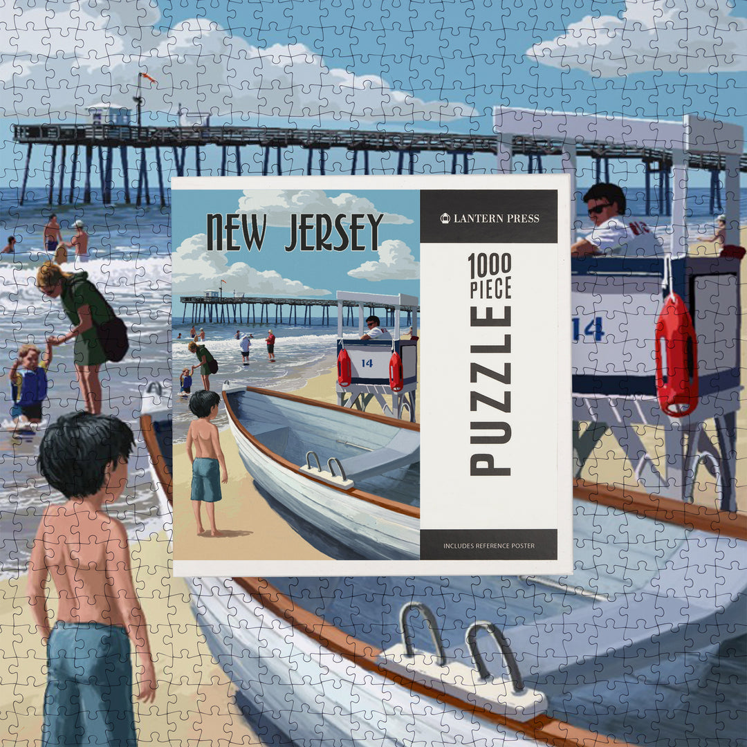 New Jersey, Painterly, Lifeguard Stand and Pier, Jigsaw Puzzle