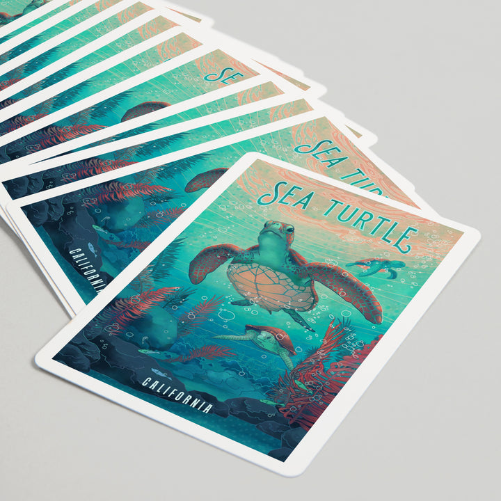 Playing Cards, California, Fluid Linework, Sea Turtle, 52 Card Deck with Jokers in Box, Unique Art