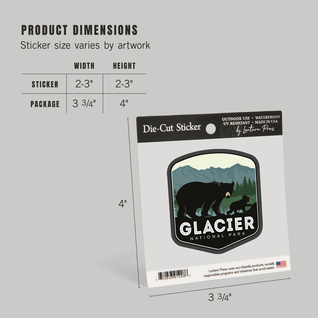 Glacier National Park, Montana, Bear & Cub, Family Time, Contour, Lantern Press Artwork, Vinyl Sticker
