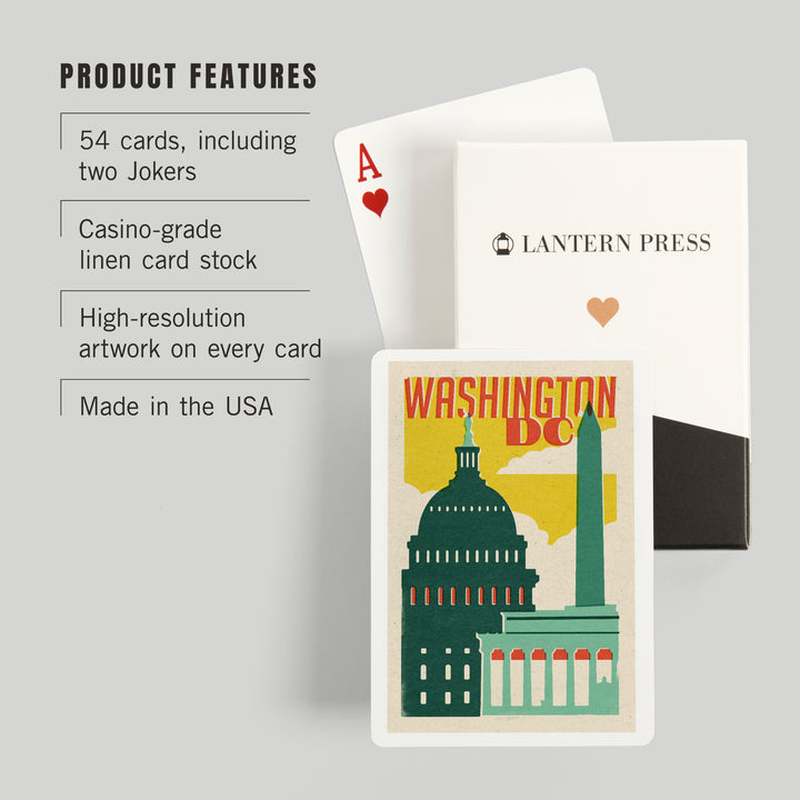 Playing Cards, Washington, DC, Woodblock City Series, Architectural Landmarks, 52 Card Deck with Jokers in Box, Unique Art