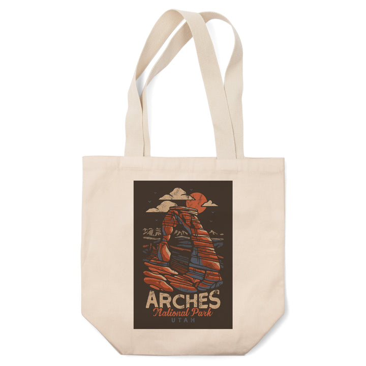 Arches National Park, Utah, Delicate Arch, Distressed Vector, Lantern Press Artwork, Tote Bag