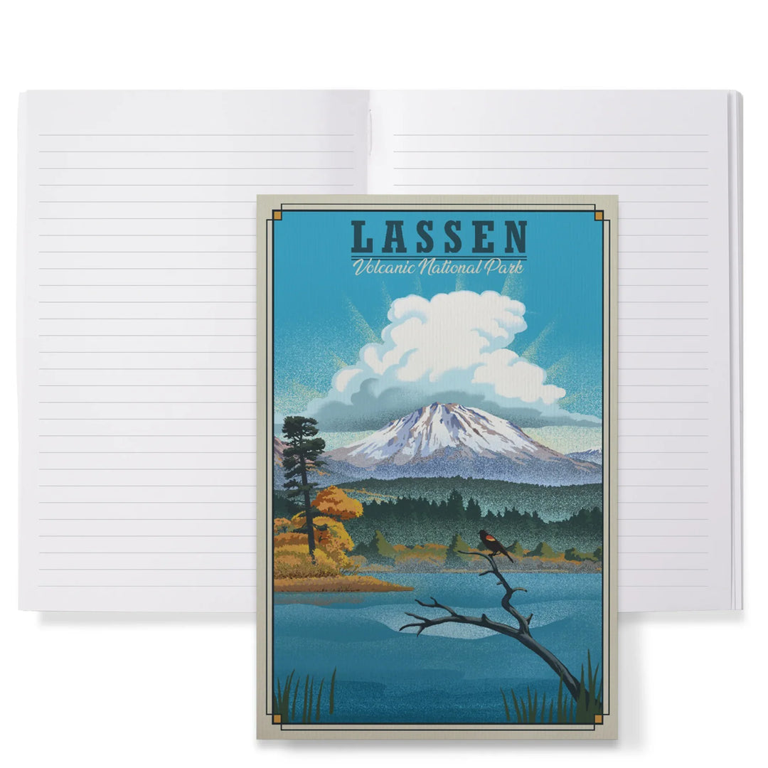 Lined 6x9 Journal, Lassen Volcanic National Park, California, Lithograph National Park Series, Lay Flat, 193 Pages, FSC paper