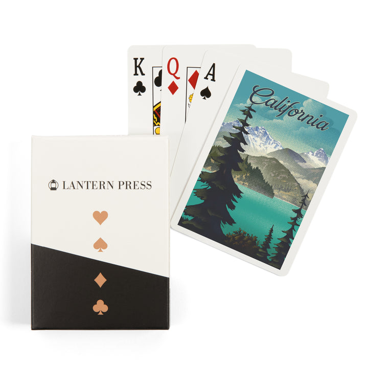 Playing Cards, California, Lithograph, Lake and Mountains Scene, 52 Card Deck with Jokers in Box, Unique Art