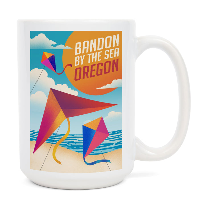 Bandon, Oregon, Bandon by the Sea, Sun-faded Shoreline Collection, Kites on Beach, Lantern Press Artwork, Ceramic Mug
