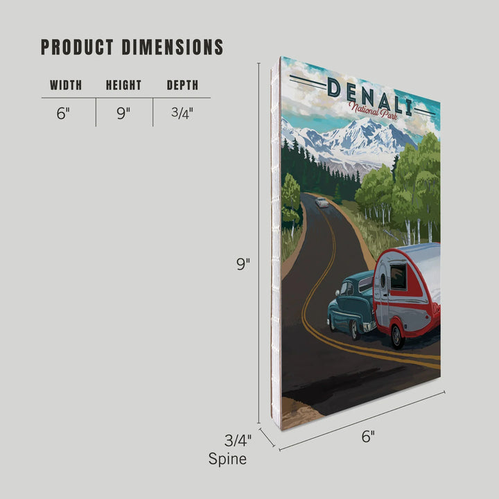 Lined 6x9 Journal, Denali National Park, Alaska, Retro Camper on Road, Lay Flat, 193 Pages, FSC paper